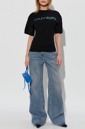 Courr&egrave;ges T-shirt With Printed Logo, Womens, Black