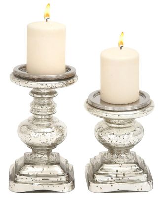 UMA Enterprises Inc. Set Of 2 Glass Handmade Turned Pillar Candle Holders