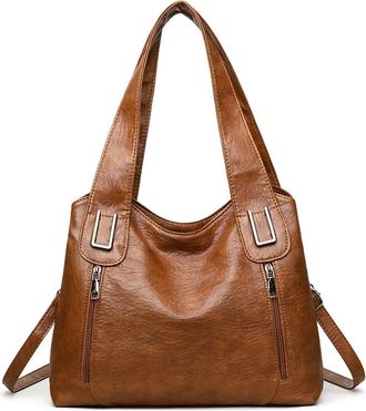 Generic Womens Crossbody Bag PU Leather Shoulder Purse Handbags Tote Bags, Compatible For Ladies With Long Adjustable Strap(Light brown)