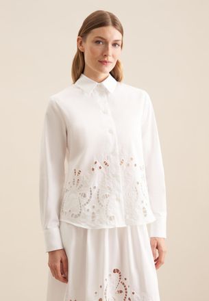 Seidensticker Hemdbluse SEIDENSTICKER Schwarze Rose, Damen, Gr. S(36), weiss (wei&szlig;), 97% Baumwolle, 3% Elasthan, unifarben, regular fit, ohne Ausschnitt, Blusen Hem