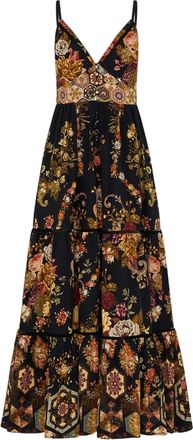 Camilla Abito a fiori con scollo a V - Nero