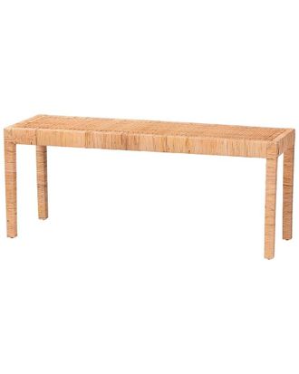 Baxton Studio Abelia Modern Bohemian Mahogany & Rattan Long Accent Bench