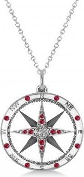 Allurez Compass Pendant Ruby & Diamond Accented 14k White Gold (0.19ct)