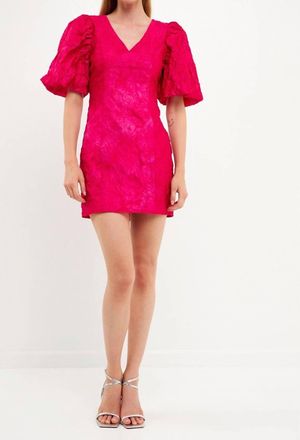 endless rose Puff Sleeve Mini Dress In Raspberry