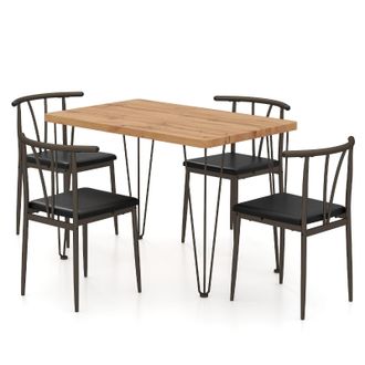 Costway Costway 5-Piece Dining Table Set Industrial Rectangular Kitchen Table in Light Oak