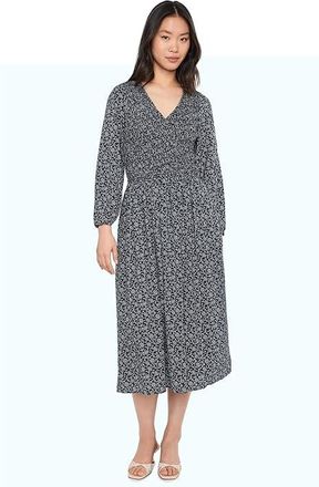 Madewell Smocked V-Neck Midi Dress Womens Dress Classic Navy : LG (Womens 10-12), Cotton/Viscose