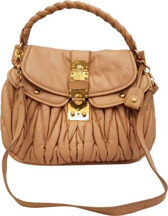 Miu Miu Matelasse Coffer Hobo Bag in Beige Leather
