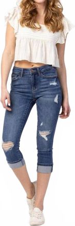 Judy Blue Mid Rise Distressed Cuffer Jeans - Plus In Blue