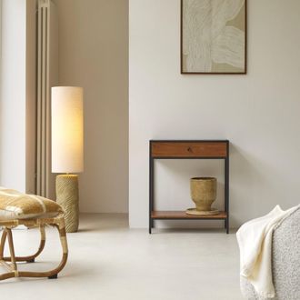 Tikamoon Consola de acacia maciza y metal con 1 cajón