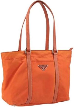 Prada Pre-owned Tote Bags, female, Orange, Size: ONE SIZE Pre-owned Nylon Tote Bag