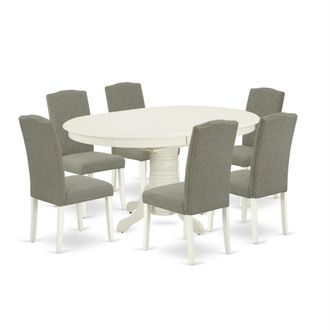 East West Furniture Dining Room Set Linen White, AVEN7-LWH-06
