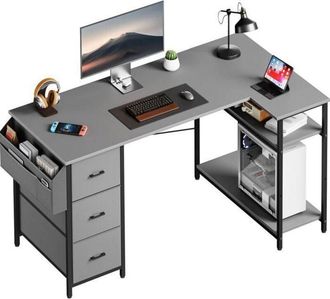 OEM Hlonone Escritorio Esquinero, 140 X 78 Cm Mesa Gaming, Escritorio En L Con 3 Cajones, Mesa Ordenador Con Bolsa De Almacenaje, Gris