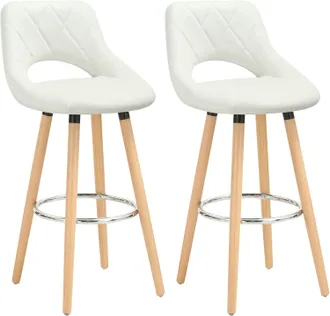 Woltu Woltu Set Di 2 Sgabelli Da Bar Con Schienale E Poggiapiedi, Realizzati In Similpelle E Legno Massello, Seduta Ben Imbottita, 43x43x91 Cm, Bianco