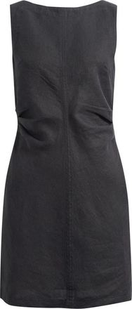 Madewell Boat Neck Shirred Linen Minidress in Jet Black at Nordstrom, Size 00