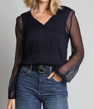 Lola & Sophie Crinkle Chiffon Top In Navy