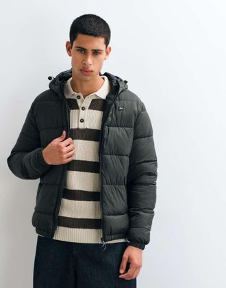 Blend giacca puffer imbottita con cappuccio verde scuro