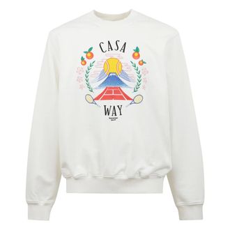 Casablanca Sweatshirts, male, White, Size: 2XL Cotton Sweatshirt with Ribbed Trims and Front Embroidery