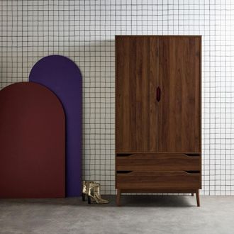 Sweeek Armario vestidor vintage efecto madera con 2 puertas, marr&oacute;n