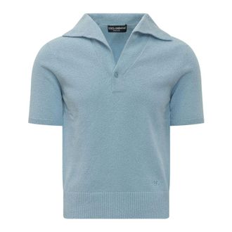 Dolce & Gabbana V-neck Knitwear, male, Blue, Size: XL Collared Knitted Polo Shirt