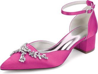Generic Womens Shoes Evening Low Heel Bridal Wedding Pumps Satin Prom Party Dress Chunky Heels Pumps 4.5Cm,Fuchsia,10 UK