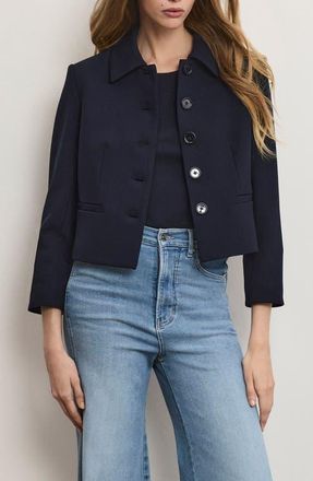 Veronica Beard Ismena Jacket with Removable Scarf & Sleeve Cuffs in Navy at Nordstrom, Size 14