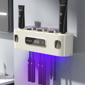 OEM Soporte De Pared Beige Para Cepillos De Dientes Con Luz Uv, Funci&oacute;n De Secado, Pantalla T&aacute;ctil Led Y 2 Dispensadores De Pasta De Dientes, Para Ba&ntilde;o