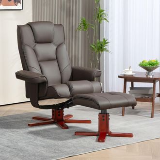 HOMCOM Reclining Armchair with Footstool & Adjustable Backrest in Brown