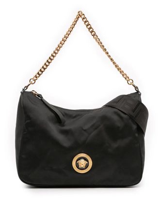 Versace Borsa a tracolla La Medusa Tribute in nylon con catena 2010-2025 - Nero