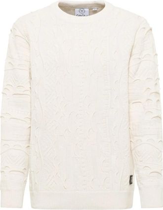 Carlo Colucci Unifarbener Strickpullover - Heren - Ronde hals truien - Wit - XL - Katoen - Truien & Vesten