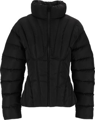 Elisabetta Franchi High Collar Vertical Quilted Padded Jacket