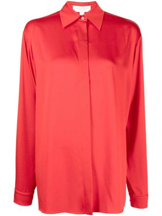 Michael Kors pointed-collar long-sleeve shirt - women - Viscose/Acetate - 10 - Red