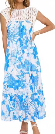 Fate Crochet Top Detail Tiered Maxi Dress In Blue