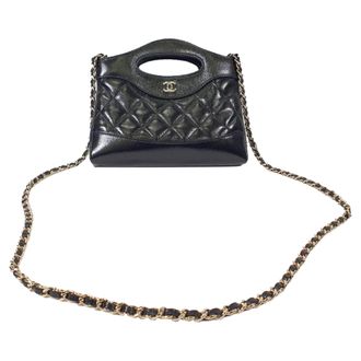 Chanel Chanel Fijn Gequilt Nano 31 Shopper in Zwart Kalfsleer