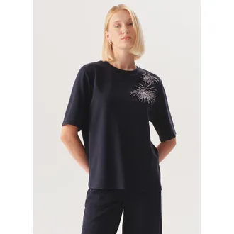Exquise Madilyn Minimalist Sparkle Accent T-Shirt in Navy Blue at Nordstrom, Size Medium