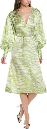 Ganni Drop-Shoulder V-Neck Silk-Blend Maxi Dress