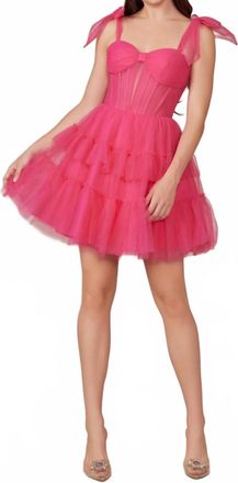 Nox Anabel Short Sleeveless Tiered A-Line Prom Dress In Fuchsia