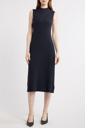 Theory Regal Mock Neck Sleeveless Merino Wool Rib Dress in Nocturne Navy at Nordstrom, Size X-Small