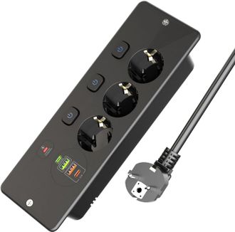OEM Regleta Empotrable De 3 Tomas Con 2 Puertos Usb-a Y 2 Puertos Usb-c E Interruptores Individuales Para Muebles Y Encimeras, Color Negro - Otro