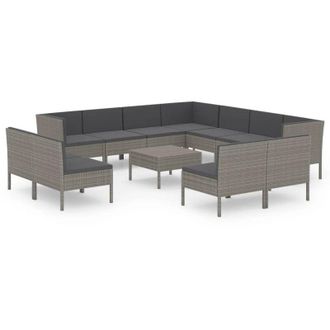 vidaXL 12 Pcs Garden Lounge Set Con Cojines Wicker Pe Gray