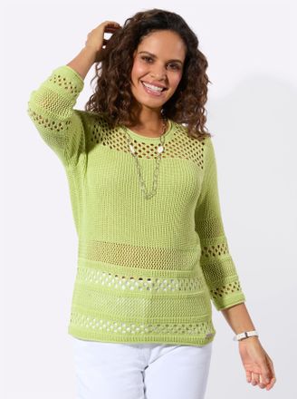 Casual Looks 3/4 Arm-Pullover CASUAL LOOKS Ajour-Pullover, Damen, Gr. 36, pistazie, 50% Baumwolle, 50% Polyacryl, unifarben, Pullover 3/4 Arm-Pullover