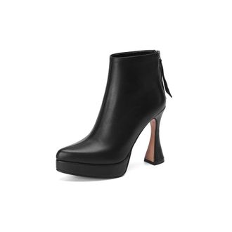 TinaCus Womens Pointed Toe Genuine Leather Handmade Back Zipper High Spool Heels Ankle Boots with Platform, Black, 2.5 UK