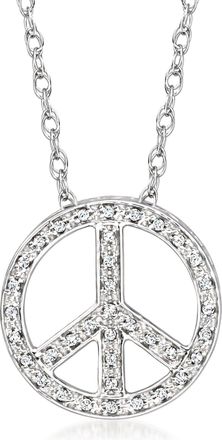 Ross-Simons Diamond Peace Sign Pendant Necklace in Sterling Silver