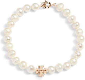 Tory Burch Kira Cultured Pearl Bracelet in Tory Gold /Pearl at Nordstrom