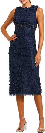 Mac Duggal Floral Applique Sleeveless Midi Sheath Dress in Midnight at Nordstrom, Size 10