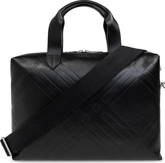 Burberry Embossed Check Briefcase - Heren - Laptoptassen - Zwart - ONE Size - Katoen - Tassen