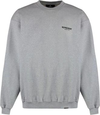 Represent Sweatshirts, male, Gray, Size: XL Melange Logo Print Crew Neck Sweater
