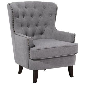 Beliani Sill&oacute;n Orejero Tapizado Gris Claro Botones Cabeza De Claro Decorativos Respaldo Acolchado Patas Negras Elegante Viborg Ii