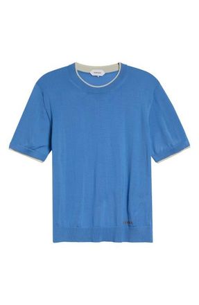 Versace Classic Short Sleeve Wool Sweater in Sky at Nordstrom, Size 8 Us