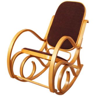 Hhg Sedia a dondolo classica elegante M41 legno chiaro seduta tessuto marrone