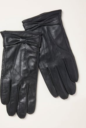 Fat Face FatFace Black Leather Bow Gloves